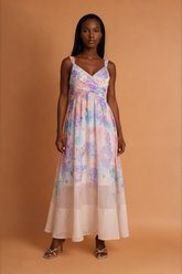 H2016 Purple Floral A-Line Strappless