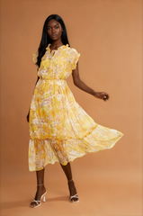 H2017 Yellow Summer Chiffon Maxi