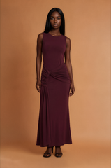 H2030 Burgundy Pleated Waist Maxi
