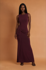 H2030 Burgundy Pleated Waist Maxi