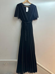 GG1003 Black Pleated Maxi Dress
