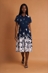 H1025 Marine Blue Floral Midi