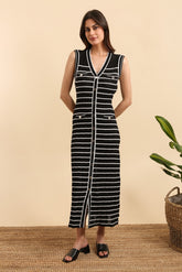 GG1078 BW Stripe Maxi Dress
