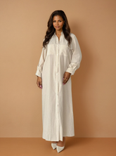 GG2013 Beige Stripped Maxi Shirt Dress