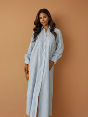 GG2014 Blue Stripped Maxi Shirt Dress