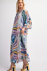 DD7065 Tuscan Boat Neck Printed Maxi Dress