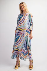 DD7065 Tuscan Boat Neck Printed Maxi Dress