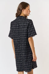 DD4075 Black Tweed Block Dress