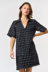 DD4075 Black Tweed Block Dress