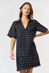 DD4075 Black Tweed Block Dress