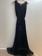 GG1047 Black Pleated Chiffon Dress