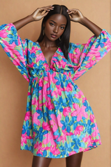 GG4016 Floral Printed V-neck Mini Dress