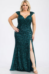 DD4078 Teal Sequin Maxi Dress