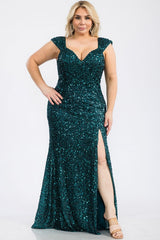 DD4078 Teal Sequin Maxi Dress