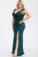 DD4078 Teal Sequin Maxi Dress