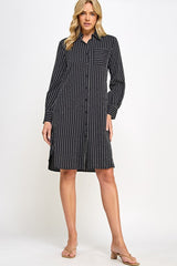 DD4063 Black Long Sleeve Shirt Dress