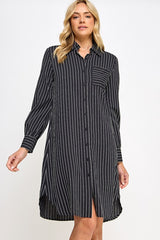 DD4063 Black Long Sleeve Shirt Dress