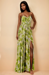 GG4019 Green Cross Back Print Maxi Dress