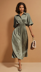 GG4039 Loose Fit Button Down Suede Dress