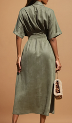 GG4039 Loose Fit Button Down Suede Dress