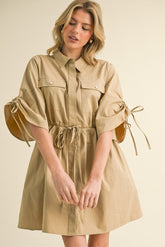 DD7005 Taupe Chino-style Breast Flap Pockets Dress