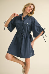 DD7004 Navy Chino-style Breast Flap Pockets Dress