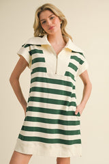 DD7002 Horizontal Stripes Dress with Pockets