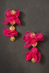 GG4148 Double Chiffon Flower Drop Earrings