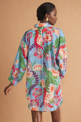 GG4001 Flower Print Chiffon Collar Dress