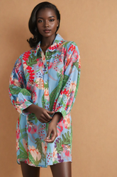 GG4001 Flower Print Chiffon Collar Dress