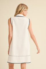 DD7001 Solid Stitched Polo Neck Dress