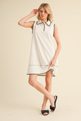 DD7001 Solid Stitched Polo Neck Dress