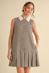DD7006 Checkered Pattern Collar Neck Dress