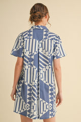 DD7000 Geometric Button-up Dress with Pockets