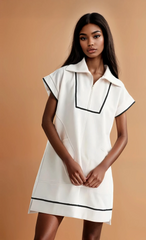 GG4002 Textured Collar Zipper Neck Dress