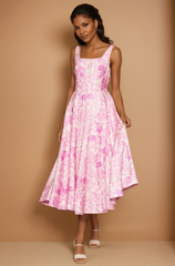 GG4028 Sleeveless Tropical Print Midi Dress