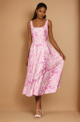 GG4028 Sleeveless Tropical Print Midi Dress