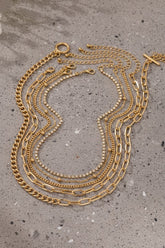 GG4141 5 Layer Mixed Chain And Rhinestone Necklace