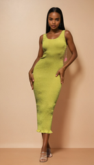 GG4045 Green Smocked Bodycon Dress