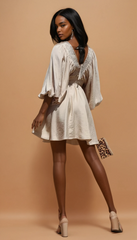 GG4124 Cream Smocked Woven Mini Dress