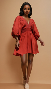 GG4123 Brick Smocked Woven Mini Dress