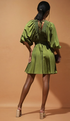 GG4125 Olive Smocked Woven Mini Dress