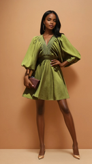 GG4125 Olive Smocked Woven Mini Dress