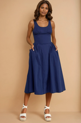 GG4029 Crinoline-lined Navy Midi Dress