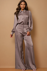 GG4012 Mocha Solid Button Down Top