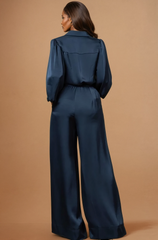 GG4014 Navy Solid Button Down Tops