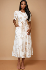 GG4007 Embroidered Round Neck Midi Dress