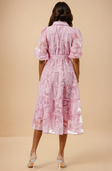 GG4018 Pink Embroidery Mesh Midi Dress