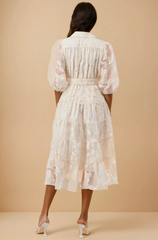 GG4018 Cream Embroidery Mesh Midi Dress