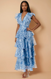 GG4021 Blue Print Layered Maxi Dress